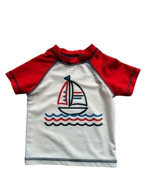 Free Style Revolution 28 mos Kids Red & White Sailboat Rash Guard Swim Shirt